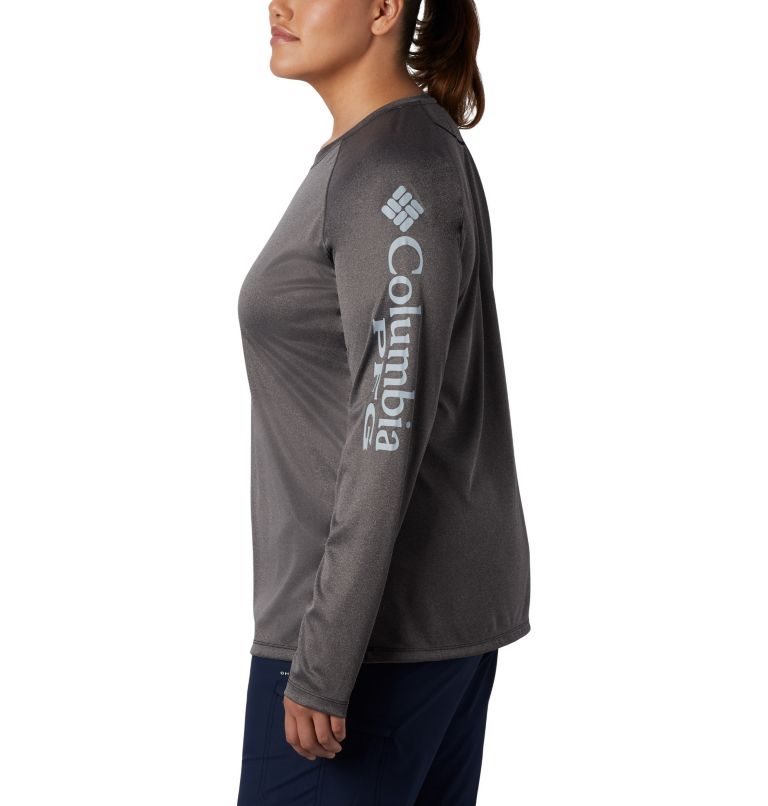 Women's Columbia PFG Tidal Tee Heather Long Sleeve Sweatshirts Dark Grey | Plus Size CA-X4A08